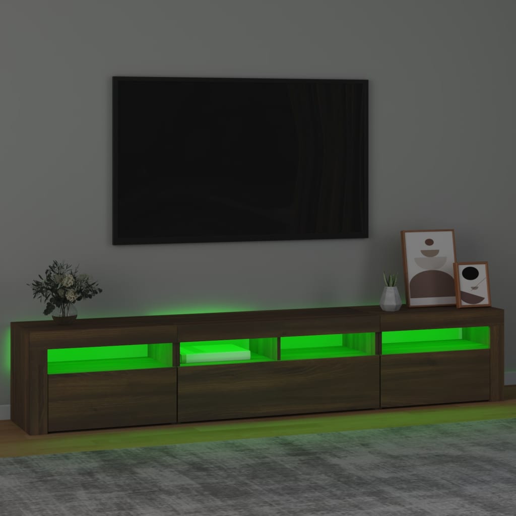 vidaXL Comodă TV cu lumini LED, stejar maro, 210x35x40 cm