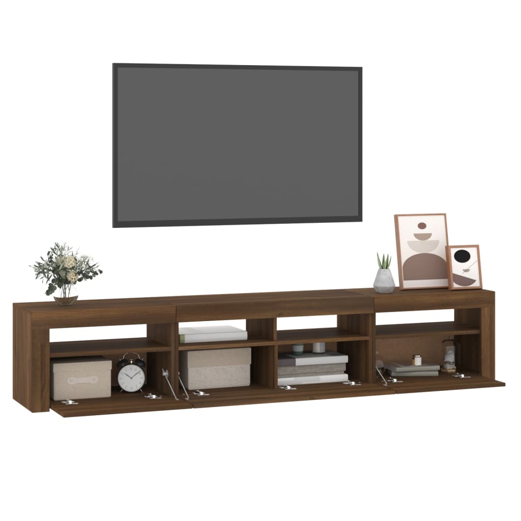 vidaXL Comodă TV cu lumini LED, stejar maro, 210x35x40 cm