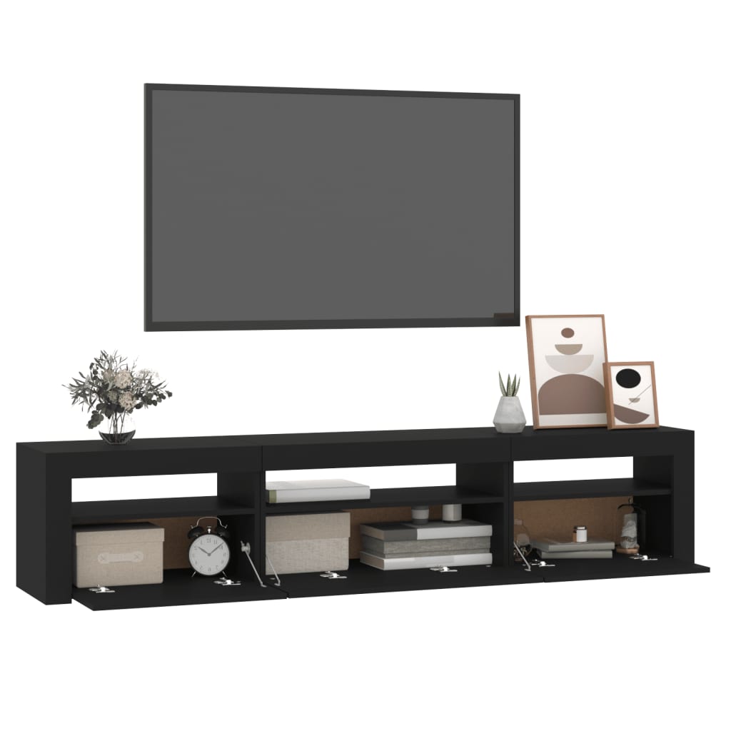 vidaXL Comodă TV cu lumini LED, negru, 195x35x40 cm
