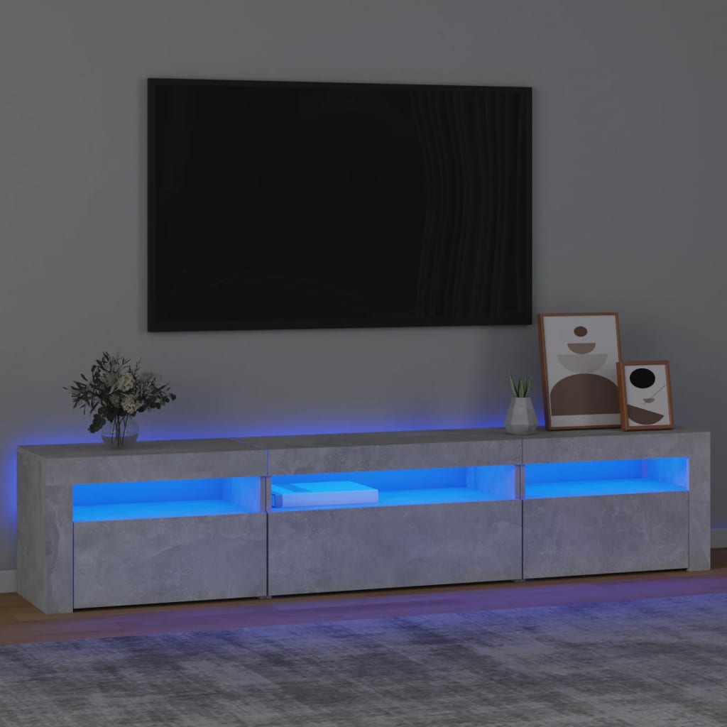 vidaXL Comodă TV cu lumini LED, gri beton, 195x35x40 cm vidaXL Comodă TV cu lumini LED, gri beton, 195x35x40 cm