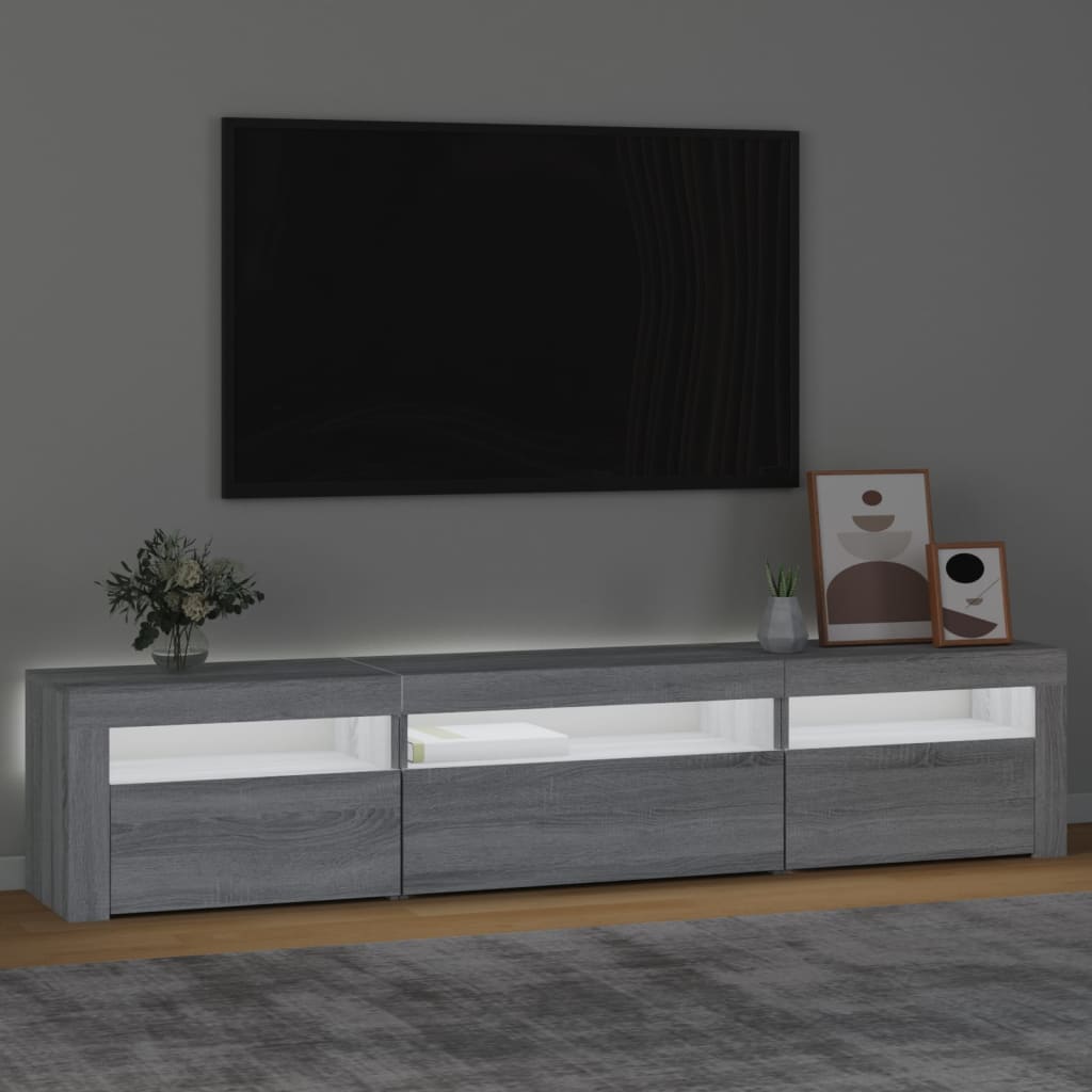 vidaXL Comodă TV cu lumini LED, gri sonoma, 195x35x40 cm vidaXL Comodă TV cu lumini LED, gri sonoma, 195x35x40 cm