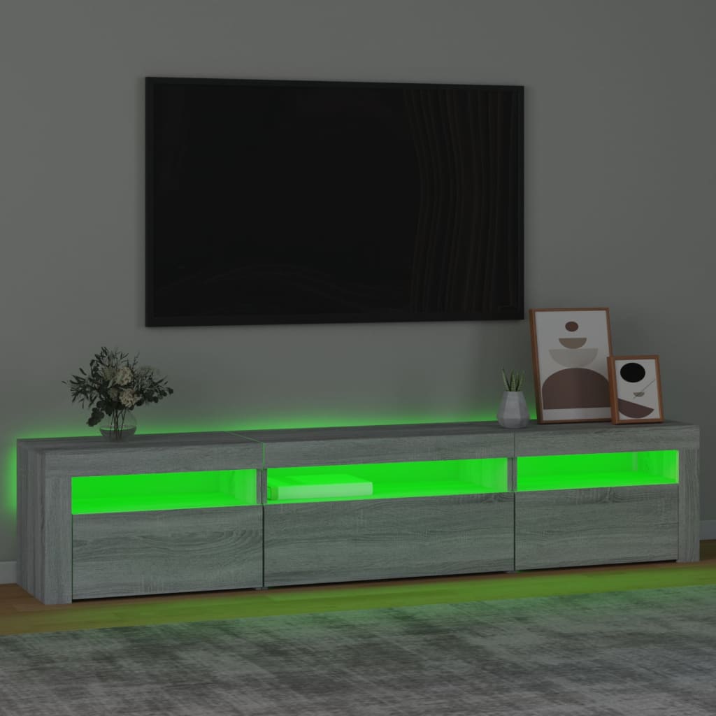 vidaXL Comodă TV cu lumini LED, gri sonoma, 195x35x40 cm vidaXL Comodă TV cu lumini LED, gri sonoma, 195x35x40 cm