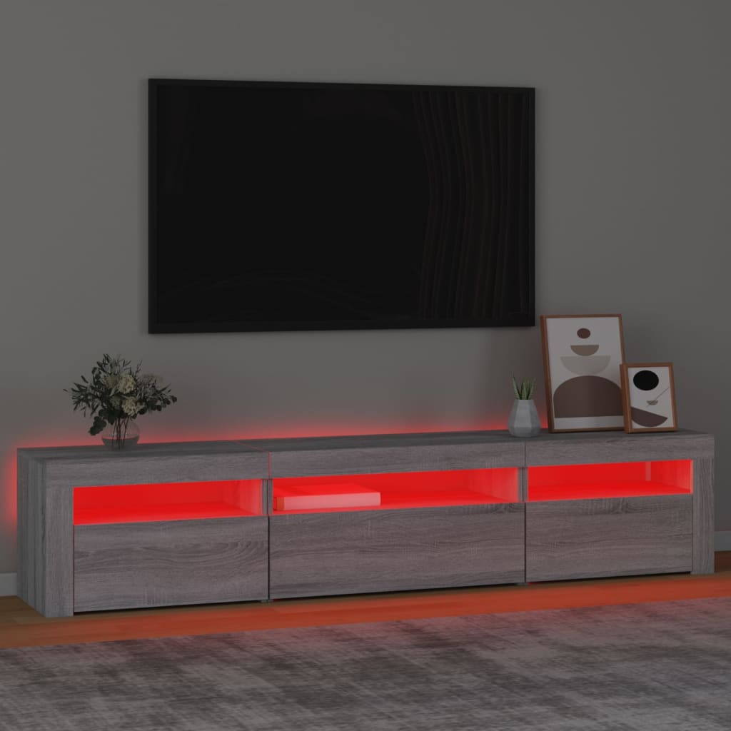 vidaXL Comodă TV cu lumini LED, gri sonoma, 195x35x40 cm vidaXL Comodă TV cu lumini LED, gri sonoma, 195x35x40 cm