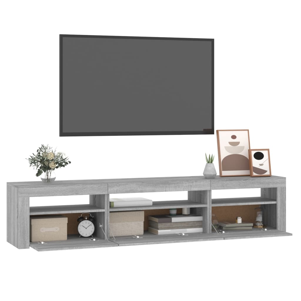 vidaXL Comodă TV cu lumini LED, gri sonoma, 195x35x40 cm vidaXL Comodă TV cu lumini LED, gri sonoma, 195x35x40 cm