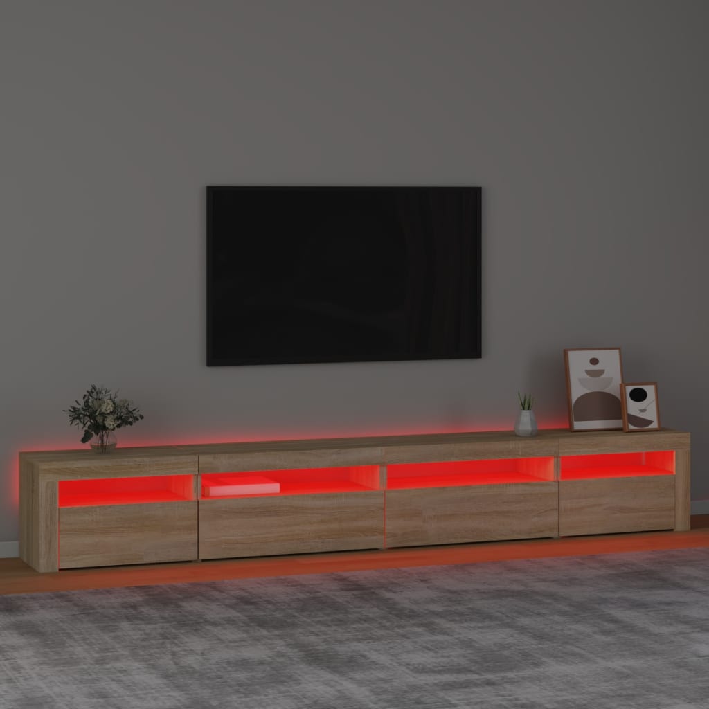 vidaXL Comodă TV cu lumini LED, stejar sonoma, 270x35x40 cm