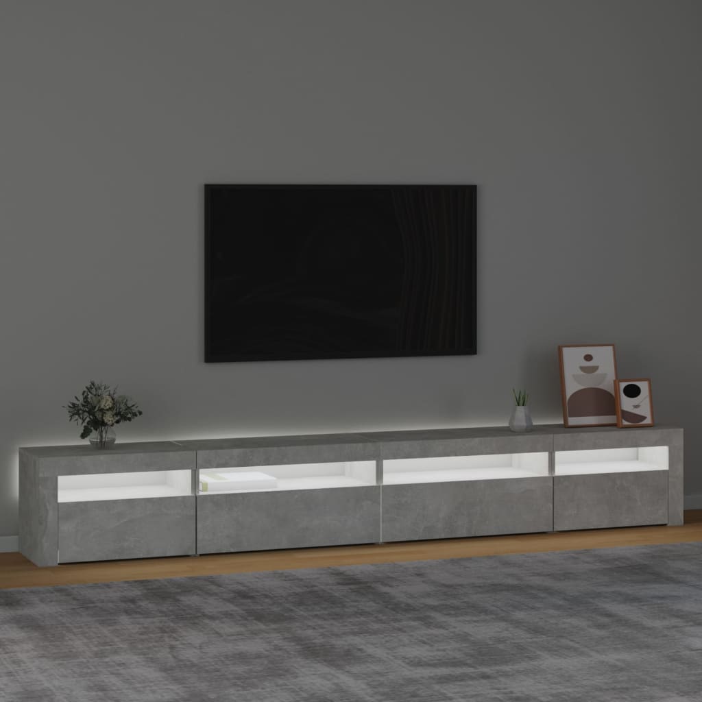 vidaXL Comodă TV cu lumini LED, gri beton, 270x35x40 cm