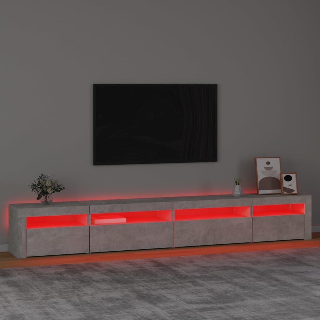vidaXL Comodă TV cu lumini LED, gri beton, 270x35x40 cm