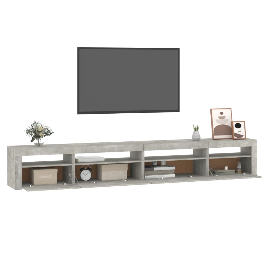 vidaXL Comodă TV cu lumini LED, gri beton, 270x35x40 cm