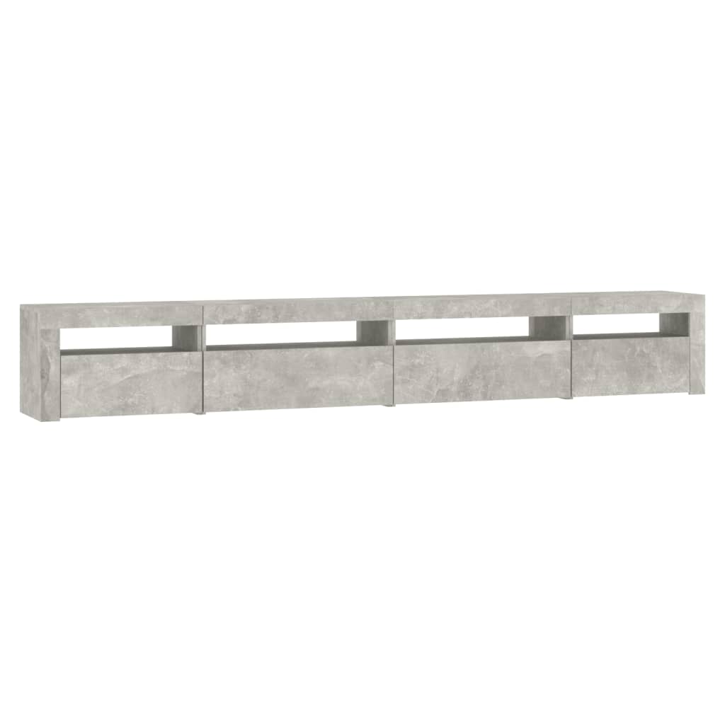 vidaXL Comodă TV cu lumini LED, gri beton, 270x35x40 cm