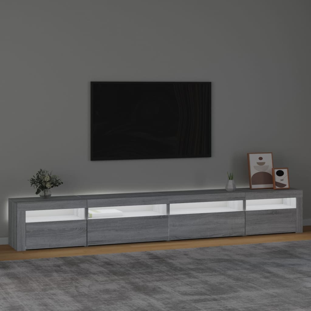 vidaXL Comodă TV cu lumini LED, gri sonoma, 270x35x40 cm