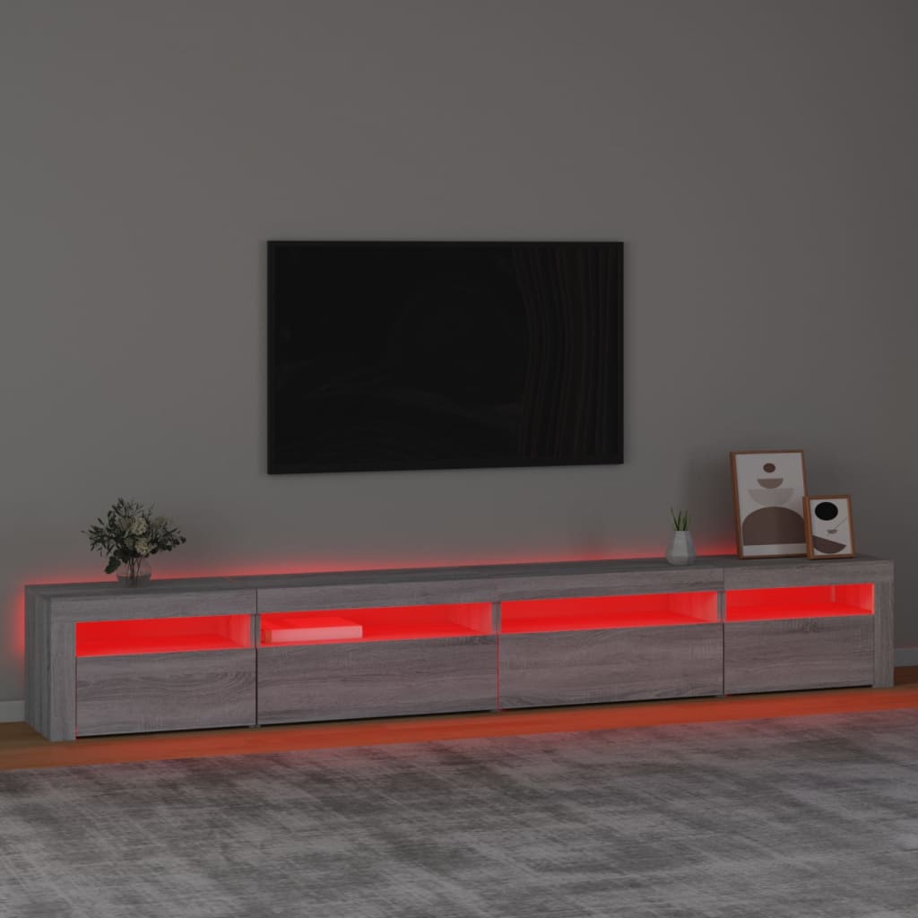 vidaXL Comodă TV cu lumini LED, gri sonoma, 270x35x40 cm