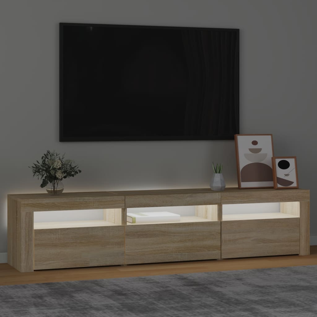 vidaXL Comodă TV cu lumini LED, stejar sonoma, 180x35x40 cm vidaXL Comodă TV cu lumini LED, stejar sonoma, 180x35x40 cm