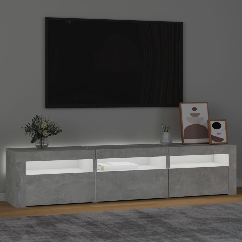 vidaXL Comodă TV cu lumini LED, gri beton, 180x35x40 cm vidaXL Comodă TV cu lumini LED, gri beton, 180x35x40 cm