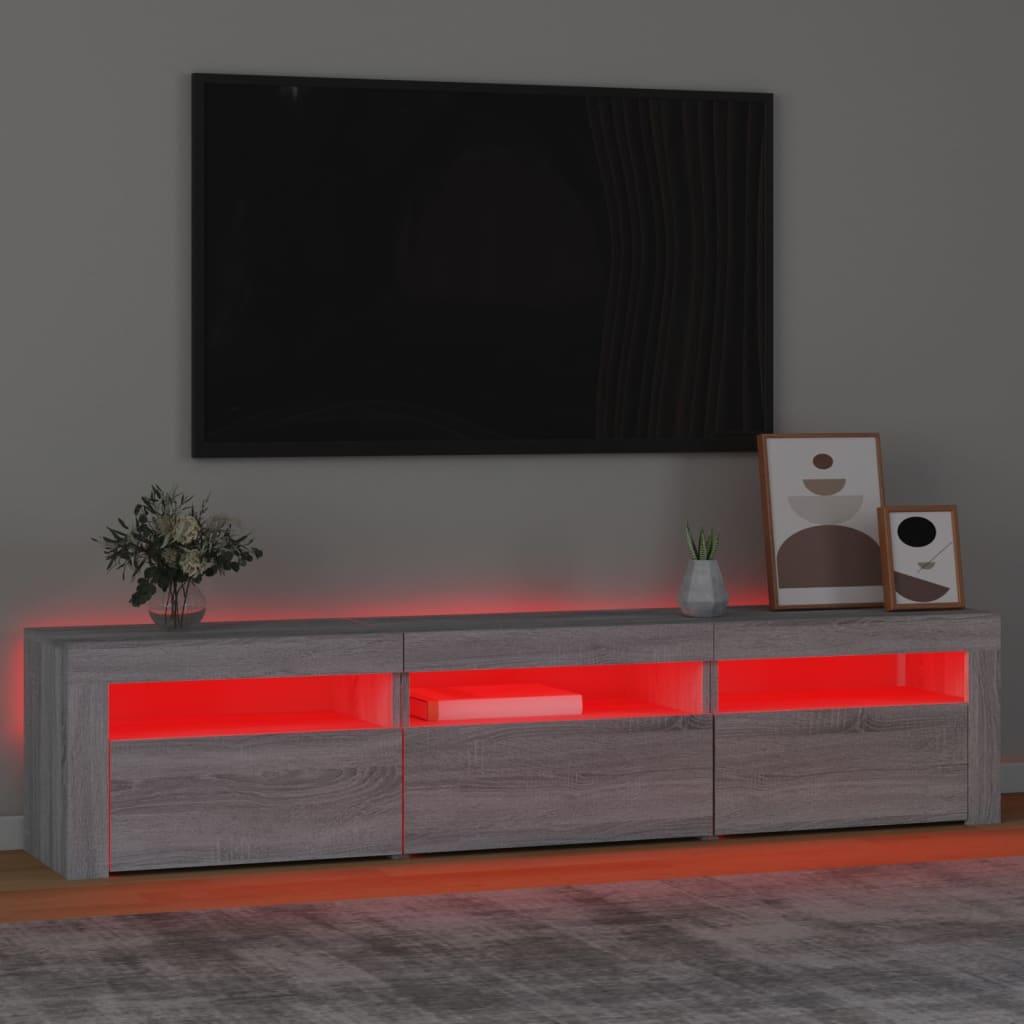 vidaXL Comodă TV cu lumini LED, gri sonoma, 180x35x40 cm vidaXL Comodă TV cu lumini LED, gri sonoma, 180x35x40 cm