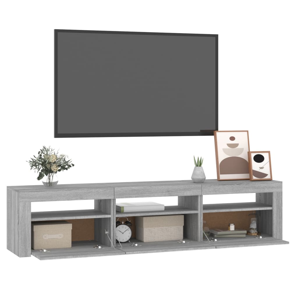 vidaXL Comodă TV cu lumini LED, gri sonoma, 180x35x40 cm vidaXL Comodă TV cu lumini LED, gri sonoma, 180x35x40 cm