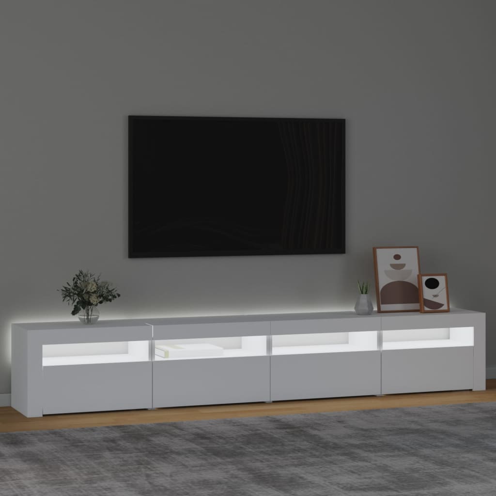 vidaXL Comodă TV cu lumini LED, alb, 240x35x40 cm