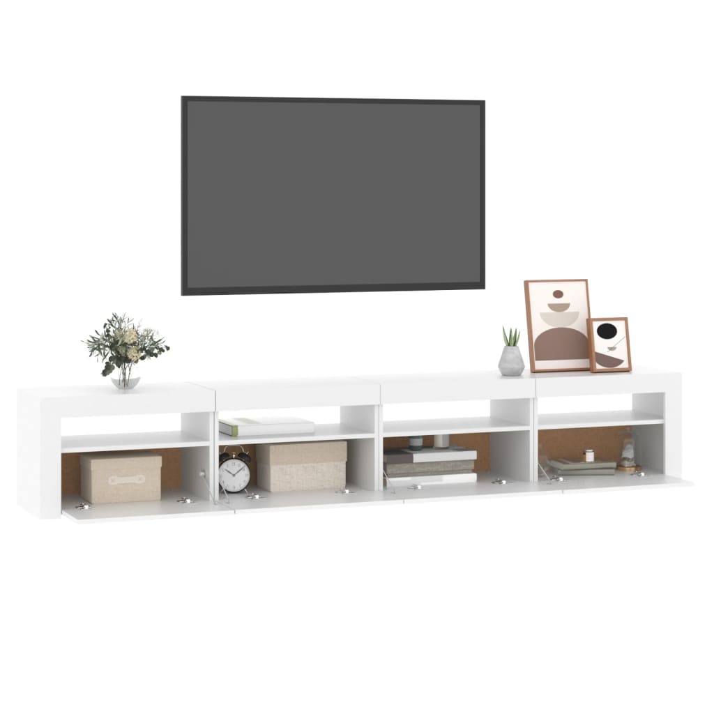 vidaXL Comodă TV cu lumini LED, alb, 240x35x40 cm