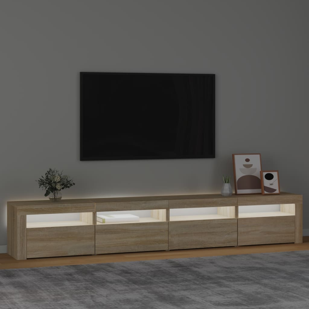 vidaXL Comodă TV cu lumini LED, stejar sonoma, 240x35x40cm