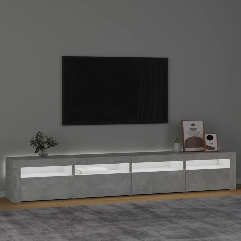 vidaXL Comodă TV cu lumini LED, gri beton, 240x35x40 cm vidaXL Comodă TV cu lumini LED, gri beton, 240x35x40 cm