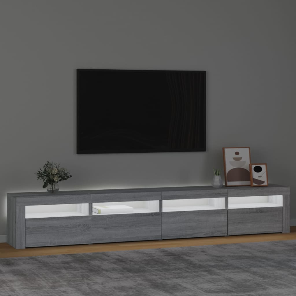 vidaXL Comodă TV cu lumini LED, gri sonoma, 240x35x40cm vidaXL Comodă TV cu lumini LED, gri sonoma, 240x35x40cm