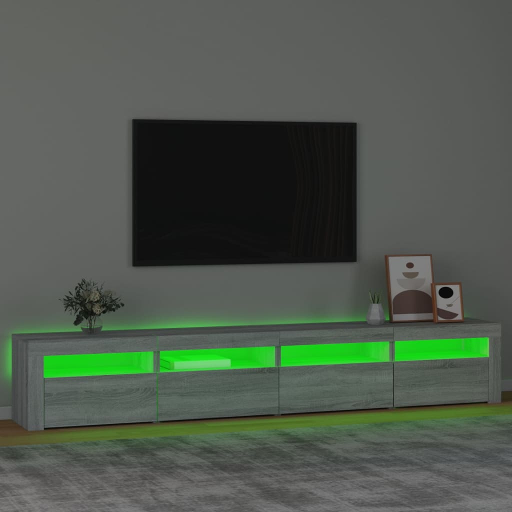 vidaXL Comodă TV cu lumini LED, gri sonoma, 240x35x40cm vidaXL Comodă TV cu lumini LED, gri sonoma, 240x35x40cm