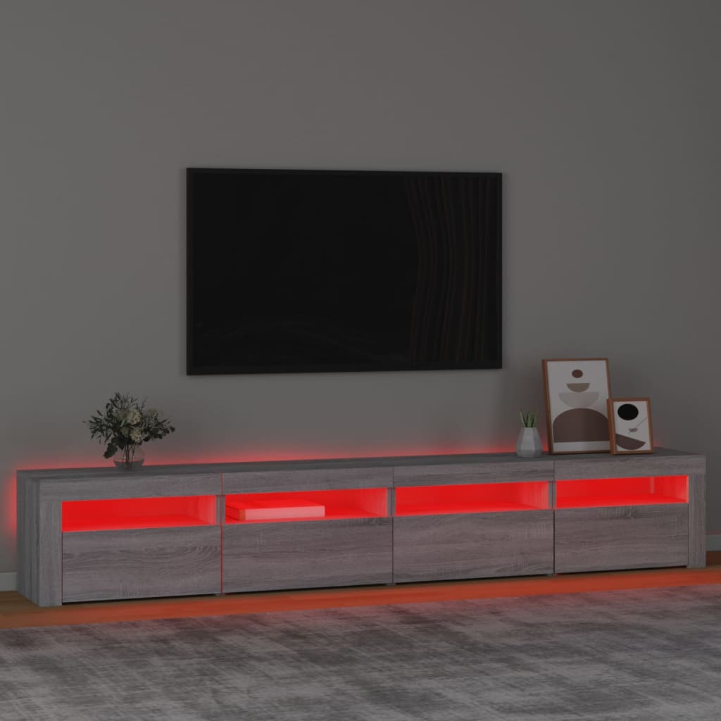vidaXL Comodă TV cu lumini LED, gri sonoma, 240x35x40cm vidaXL Comodă TV cu lumini LED, gri sonoma, 240x35x40cm