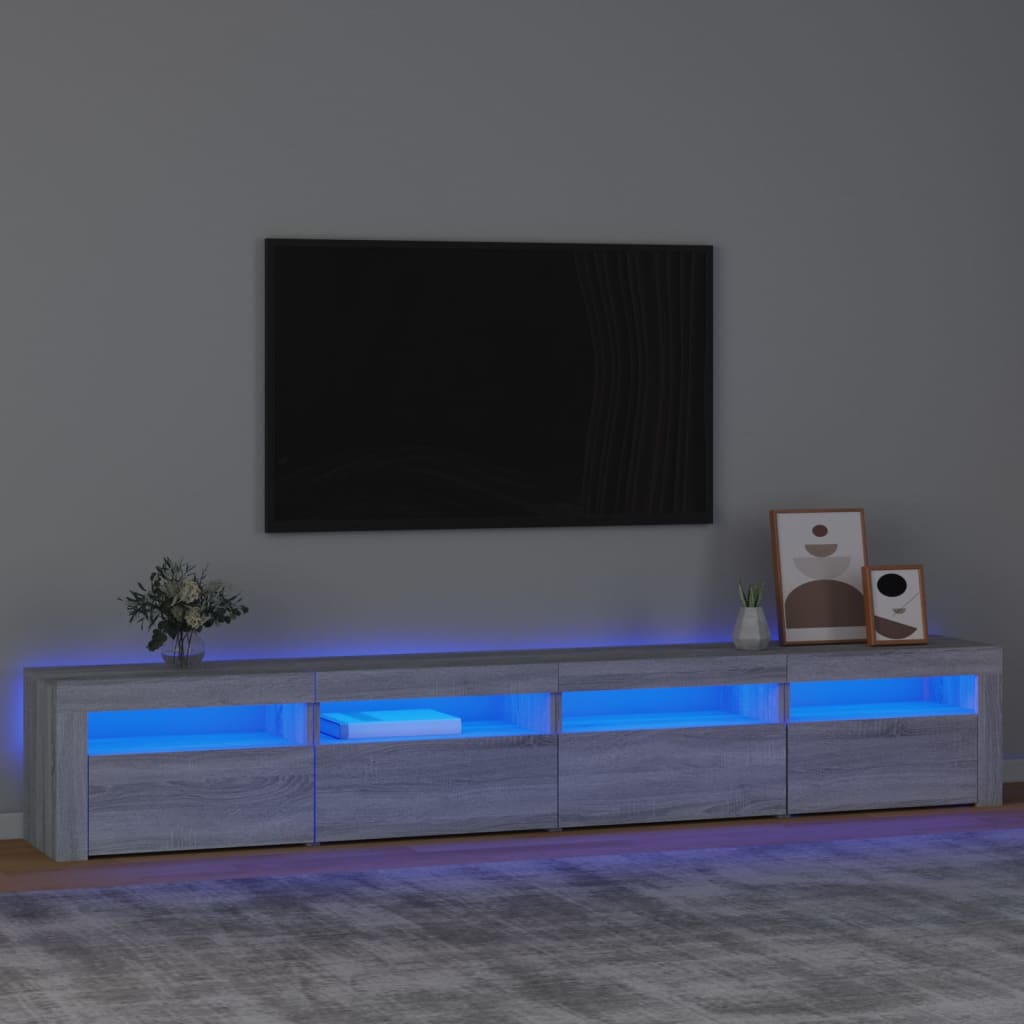 vidaXL Comodă TV cu lumini LED, gri sonoma, 240x35x40cm vidaXL Comodă TV cu lumini LED, gri sonoma, 240x35x40cm