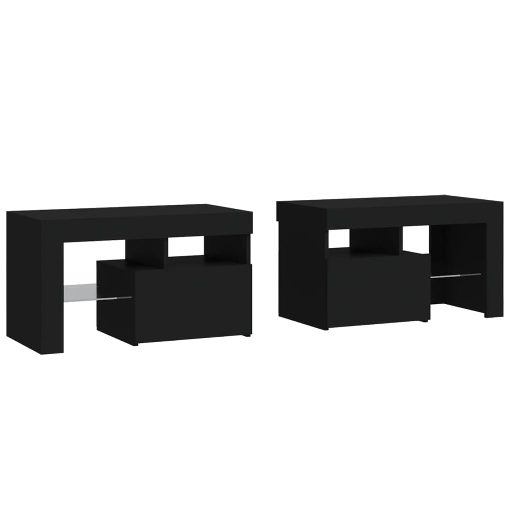 vidaXL Noptiere cu lumini LED, 2 buc., negru, 70x36,5x40 cm
