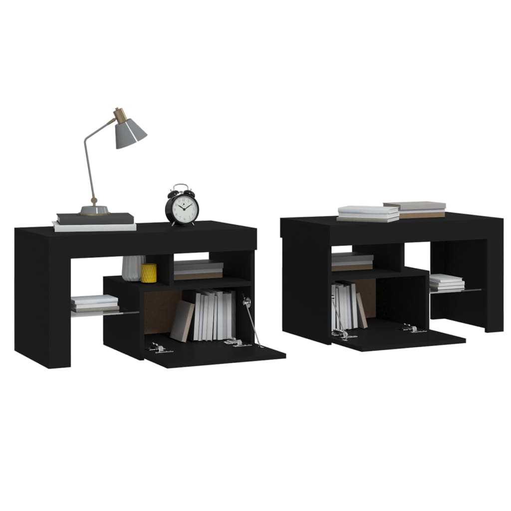 vidaXL Noptiere cu lumini LED, 2 buc., negru, 70x36,5x40 cm