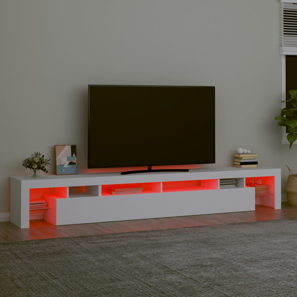 vidaXL Comodă TV cu lumini LED, alb, 260x36,5x40cm
