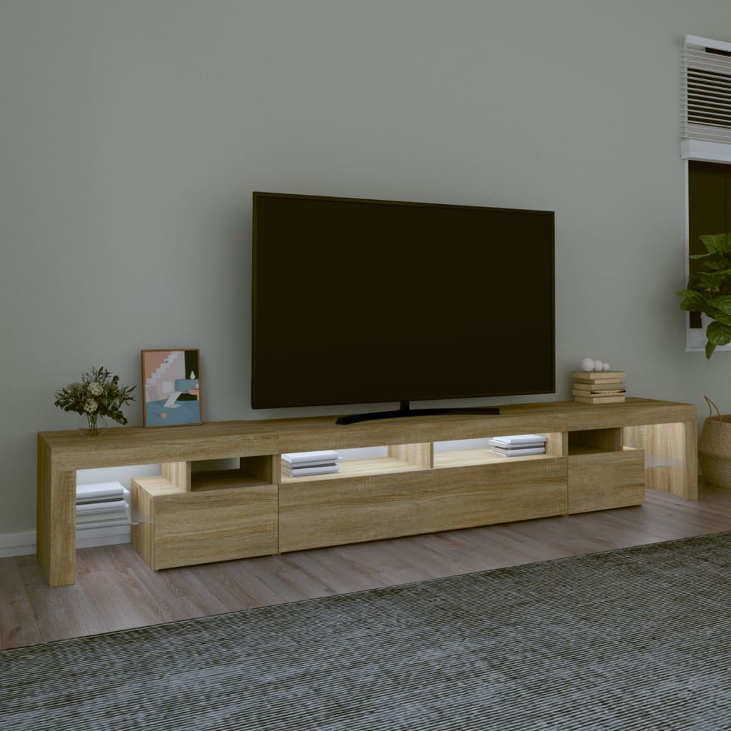 vidaXL Comodă TV cu lumini LED, stejar sonoma,260x36,5x40cm