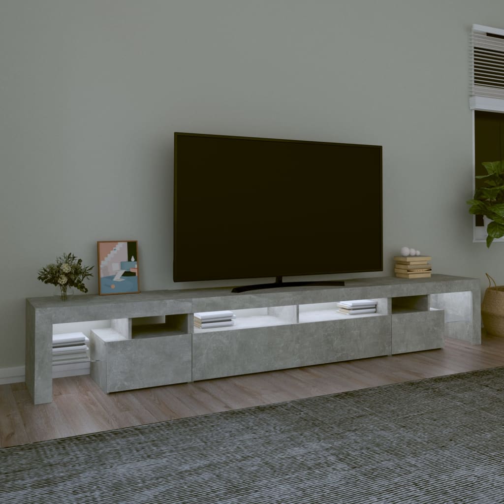vidaXL Comodă TV cu lumini LED, gri beton, 260x36,5x40cm vidaXL Comodă TV cu lumini LED, gri beton, 260x36,5x40cm