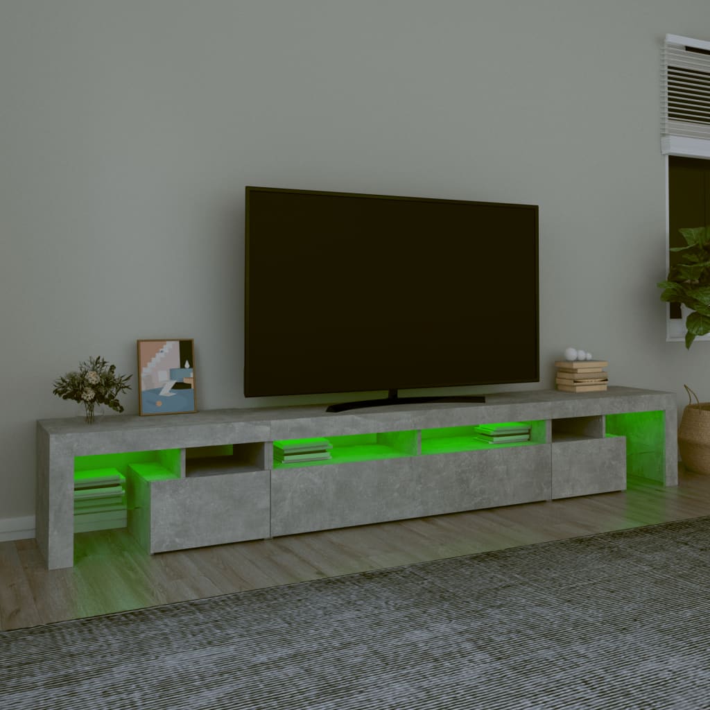 vidaXL Comodă TV cu lumini LED, gri beton, 260x36,5x40cm vidaXL Comodă TV cu lumini LED, gri beton, 260x36,5x40cm