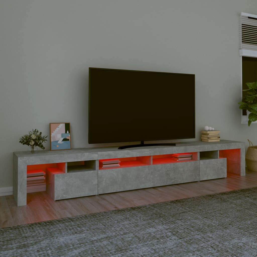 vidaXL Comodă TV cu lumini LED, gri beton, 260x36,5x40cm vidaXL Comodă TV cu lumini LED, gri beton, 260x36,5x40cm