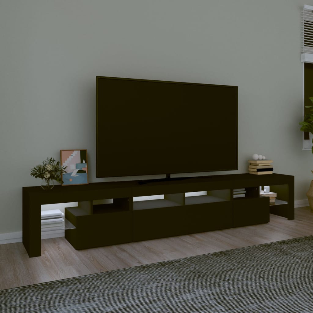 vidaXL Comodă TV cu lumini LED, negru, 230x36,5x40 cm