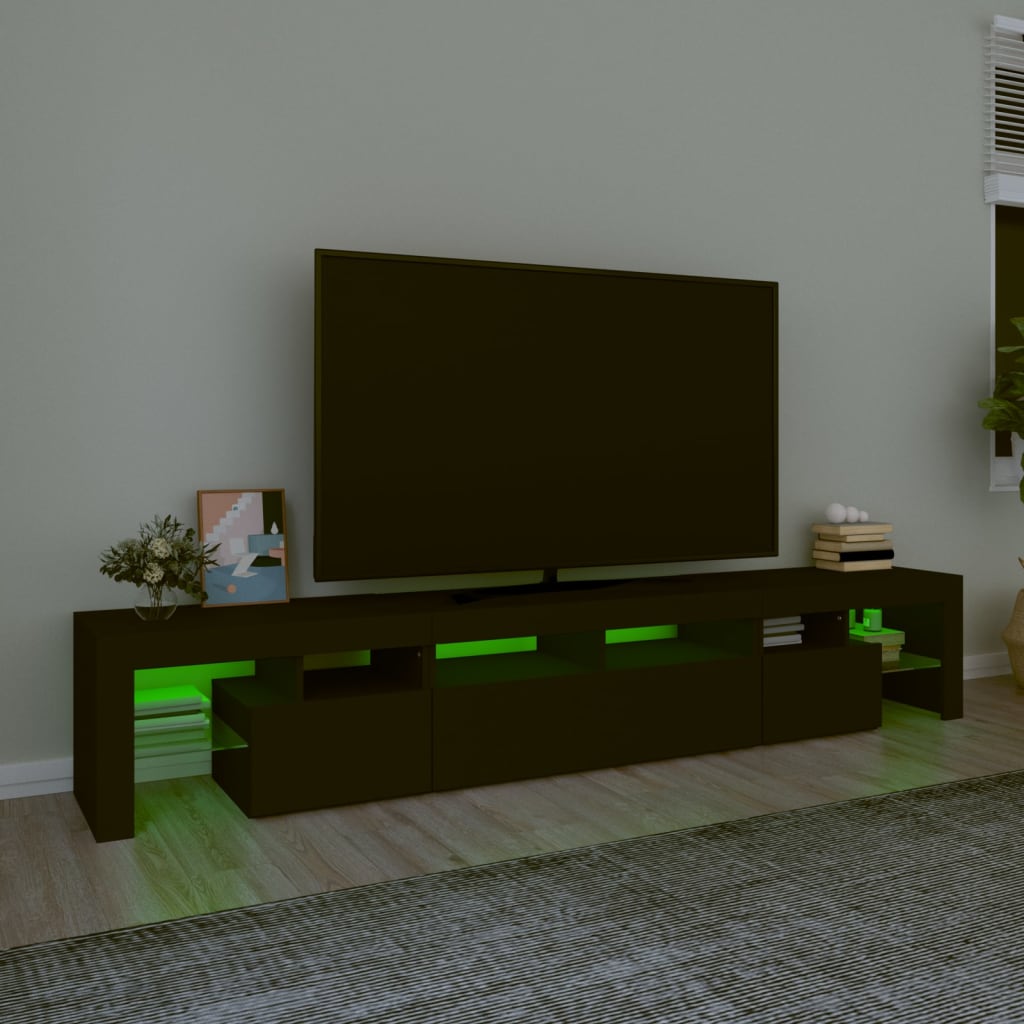 vidaXL Comodă TV cu lumini LED, negru, 230x36,5x40 cm