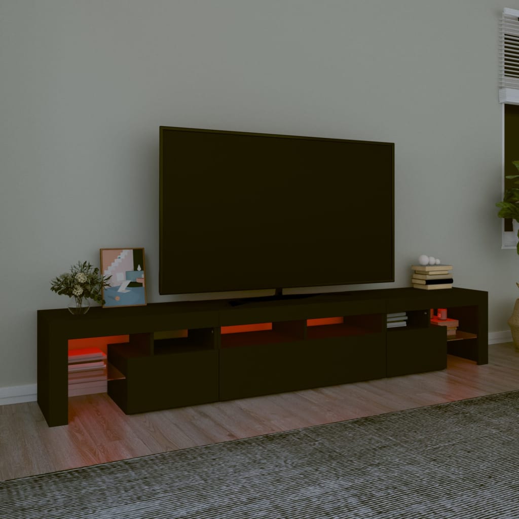 vidaXL Comodă TV cu lumini LED, negru, 230x36,5x40 cm