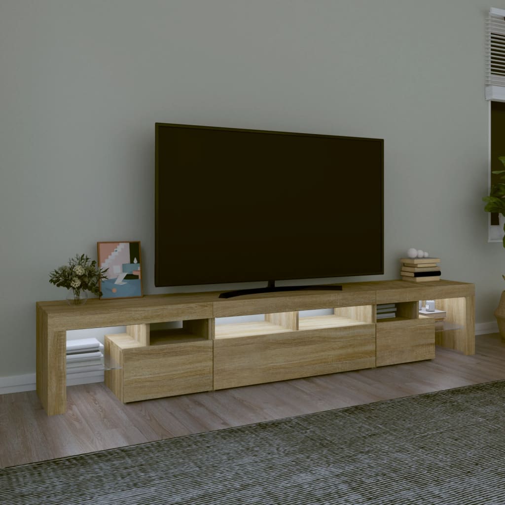 vidaXL Comodă TV cu lumini LED, stejar sonoma, 230x36,5x40 cm vidaXL Comodă TV cu lumini LED, stejar sonoma, 230x36,5x40 cm