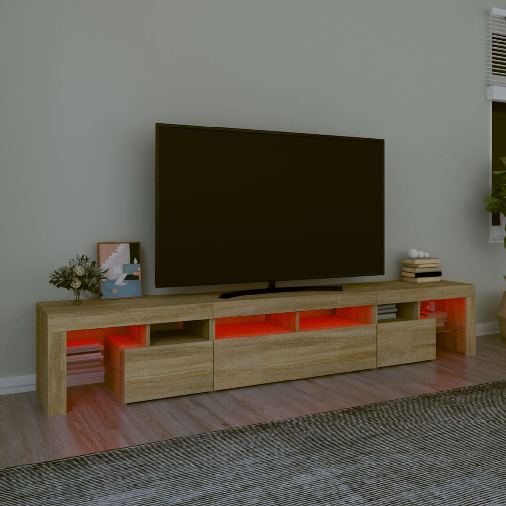 vidaXL Comodă TV cu lumini LED, stejar sonoma, 230x36,5x40 cm vidaXL Comodă TV cu lumini LED, stejar sonoma, 230x36,5x40 cm