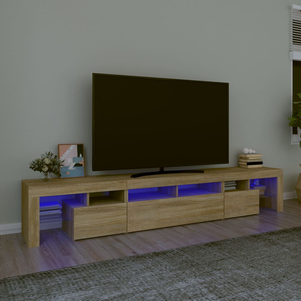 vidaXL Comodă TV cu lumini LED, stejar sonoma, 230x36,5x40 cm vidaXL Comodă TV cu lumini LED, stejar sonoma, 230x36,5x40 cm