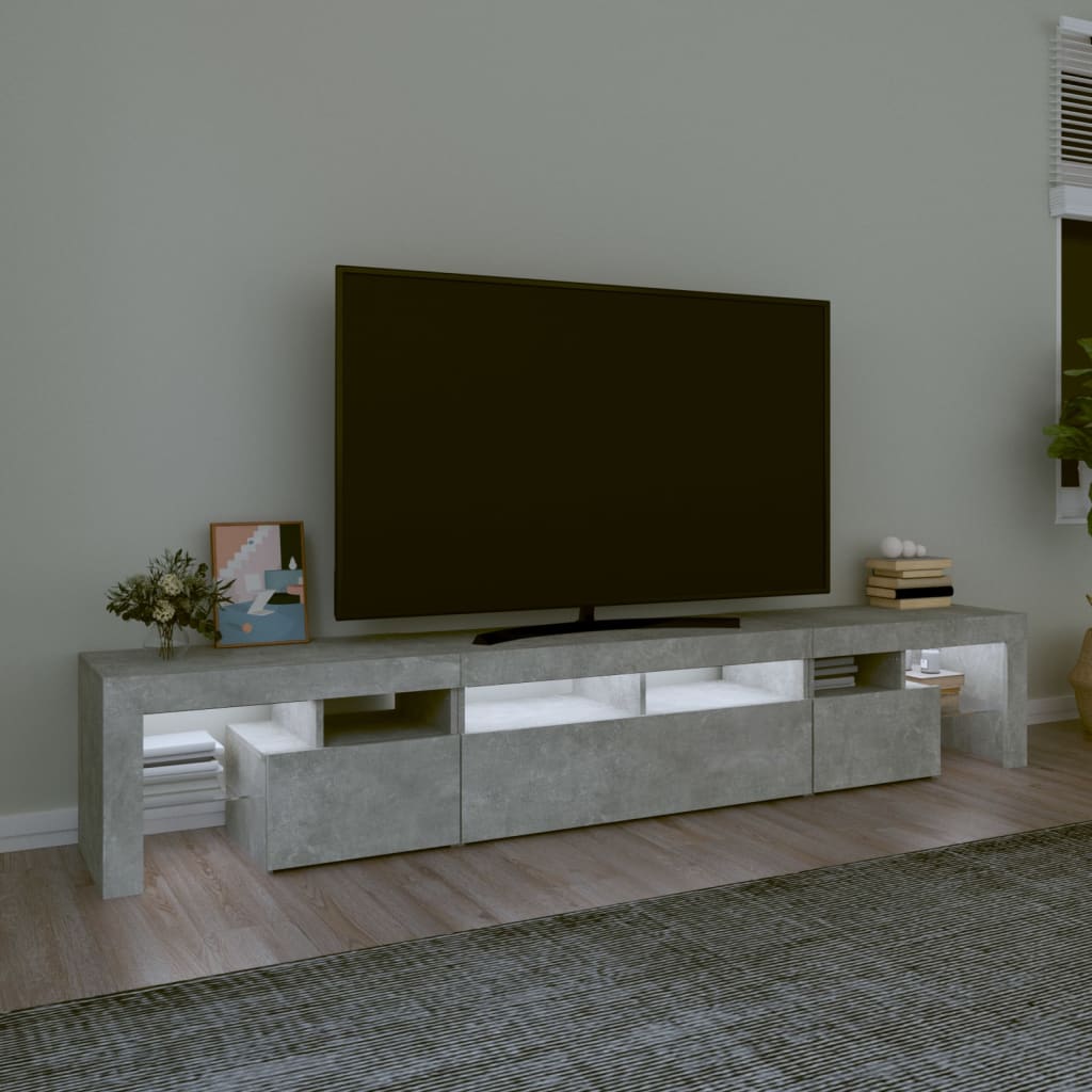vidaXL Comodă TV cu lumini LED, gri beton, 230x36,5x40cm