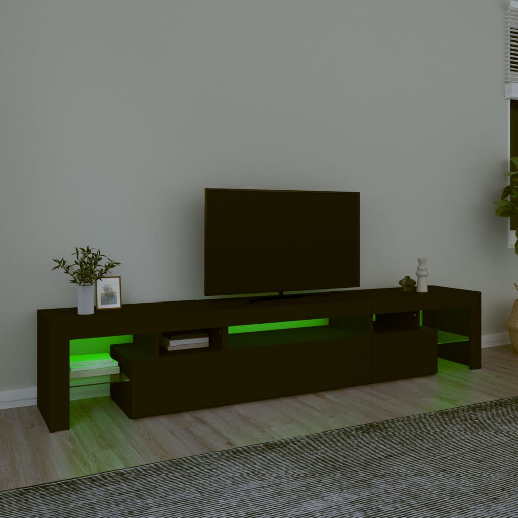 vidaXL Comodă TV cu lumini LED, negru, 215x36,5x40 cm