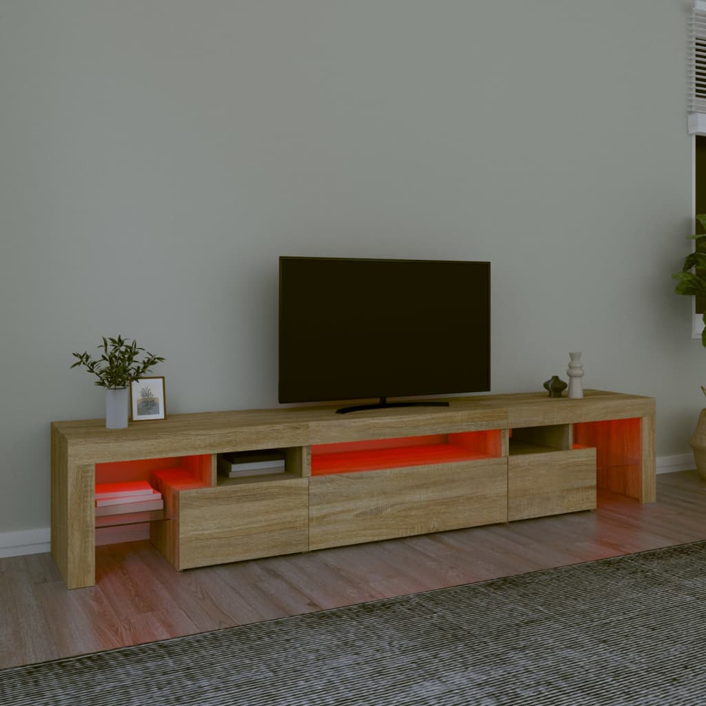vidaXL Comodă TV cu lumini LED, stejar sonoma, 215x36,5x40cm