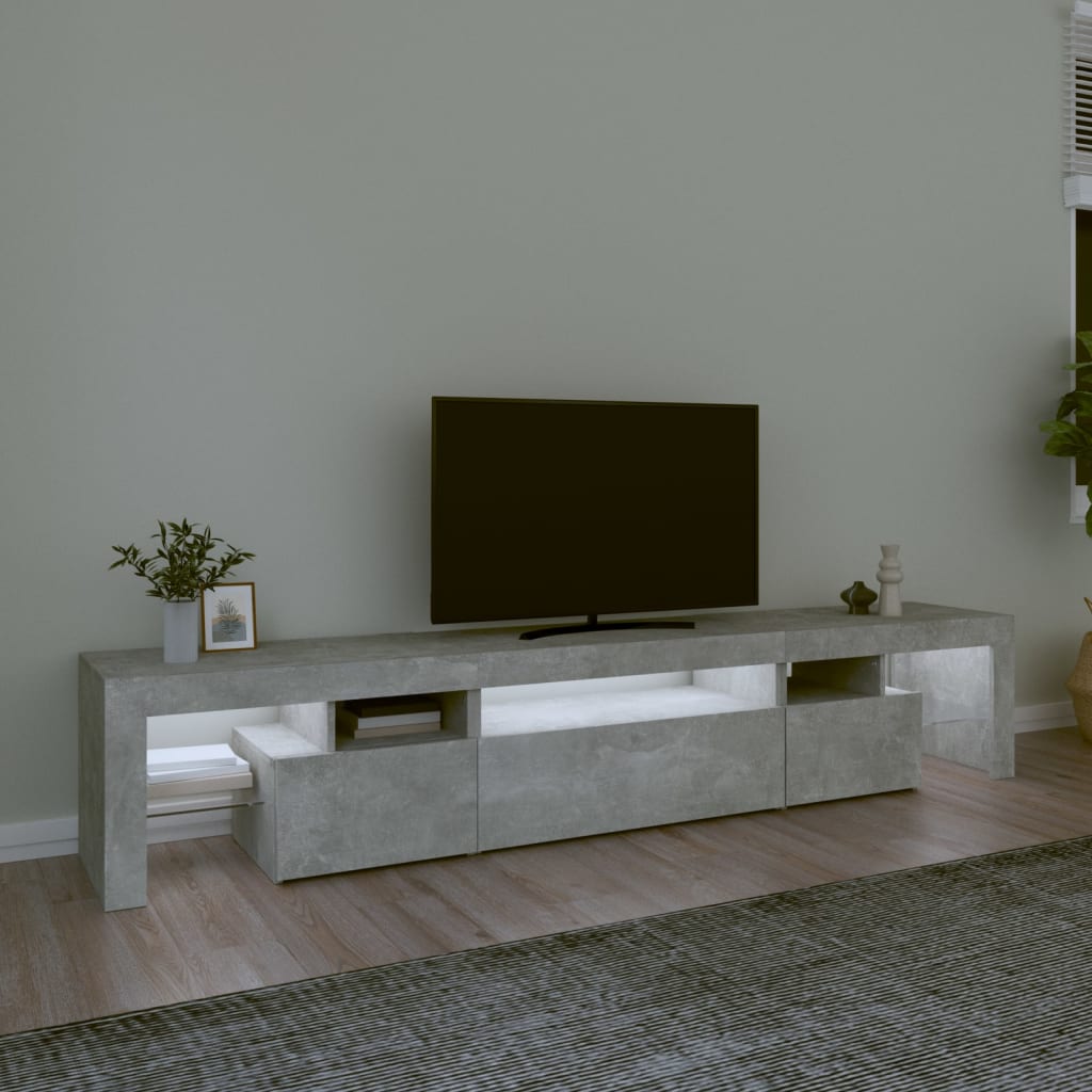vidaXL Comodă TV cu lumini LED, gri beton, 215x36,5x40cm vidaXL Comodă TV cu lumini LED, gri beton, 215x36,5x40cm