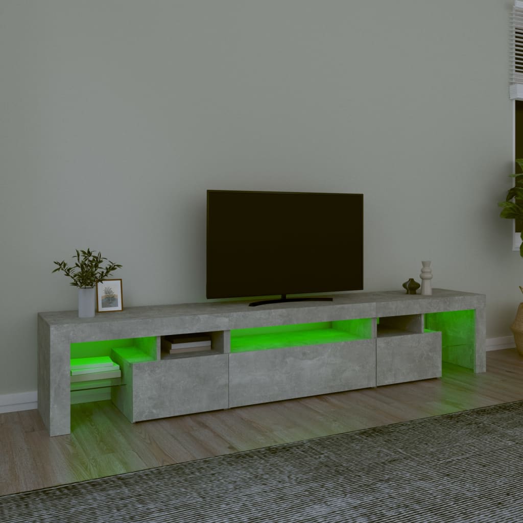 vidaXL Comodă TV cu lumini LED, gri beton, 215x36,5x40cm vidaXL Comodă TV cu lumini LED, gri beton, 215x36,5x40cm