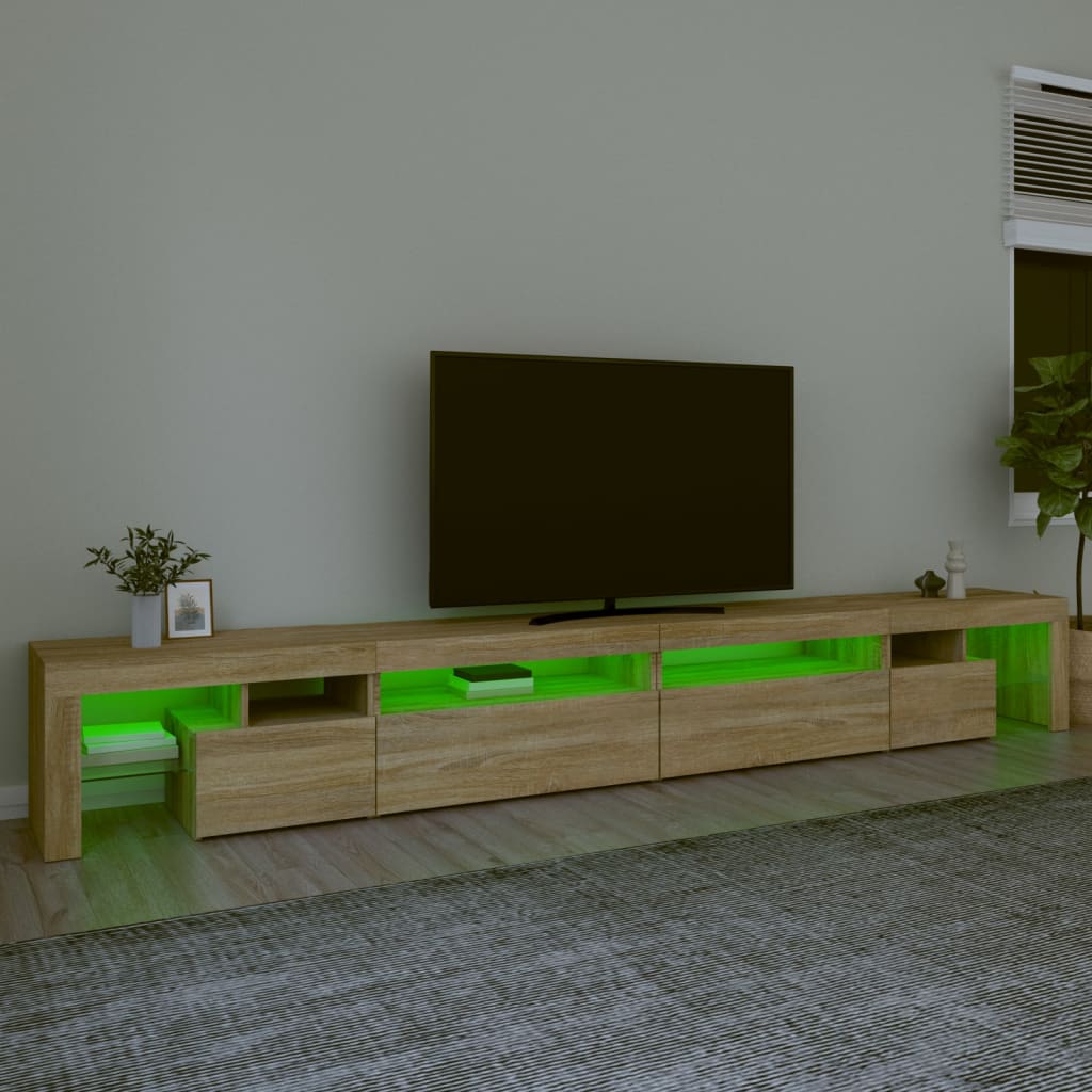 vidaXL Comodă TV cu lumini LED, stejar sonoma, 290x36,5x40 cm
