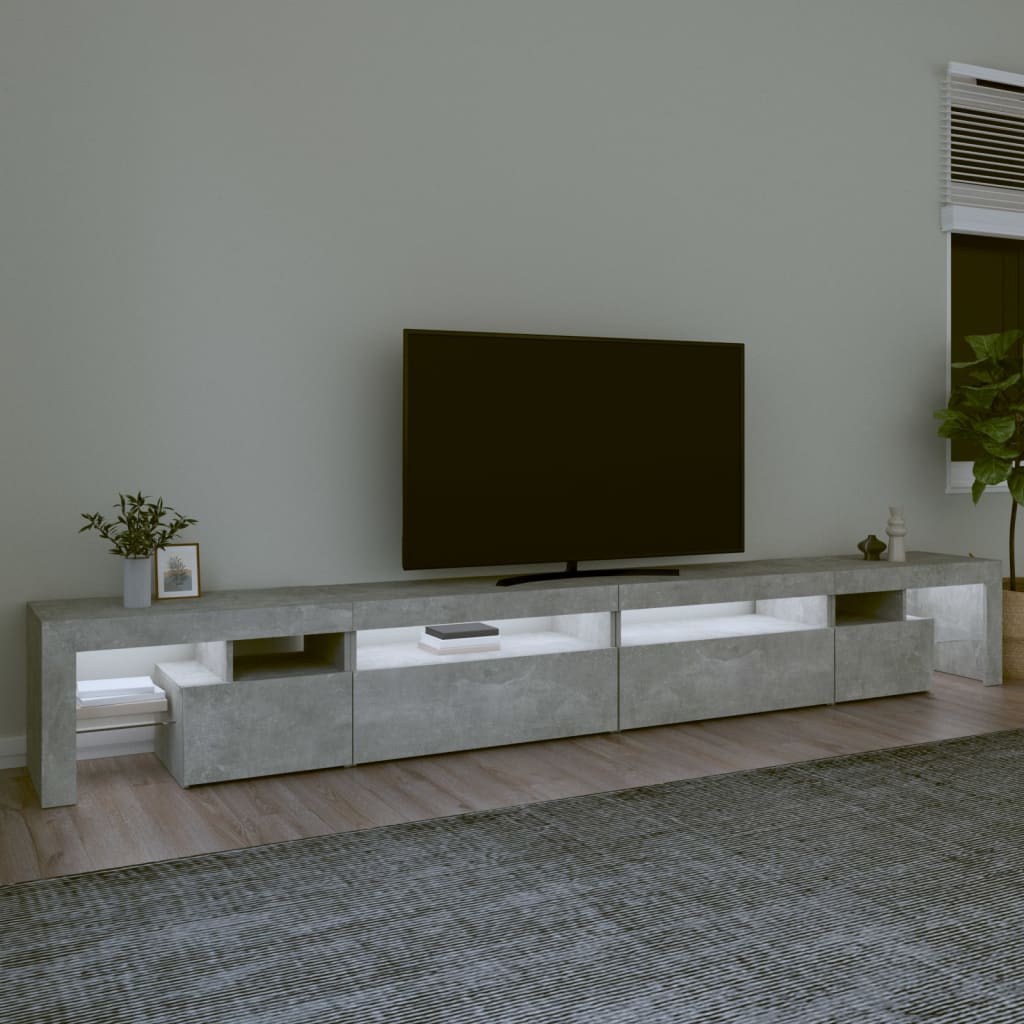 vidaXL Comodă TV cu lumini LED, gri beton, 290x36,5x40 cm vidaXL Comodă TV cu lumini LED, gri beton, 290x36,5x40 cm