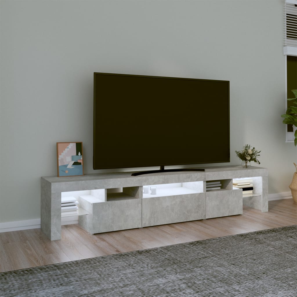 vidaXL Comodă TV cu lumini LED, gri beton, 200x36,5x40 cm vidaXL Comodă TV cu lumini LED, gri beton, 200x36,5x40 cm