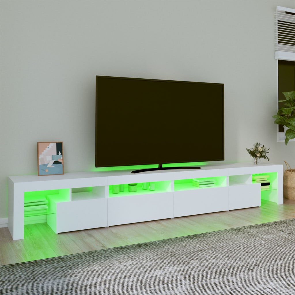vidaXL Comodă TV cu lumini LED, alb, 260x36,5x40cm vidaXL Comodă TV cu lumini LED, alb, 260x36,5x40cm