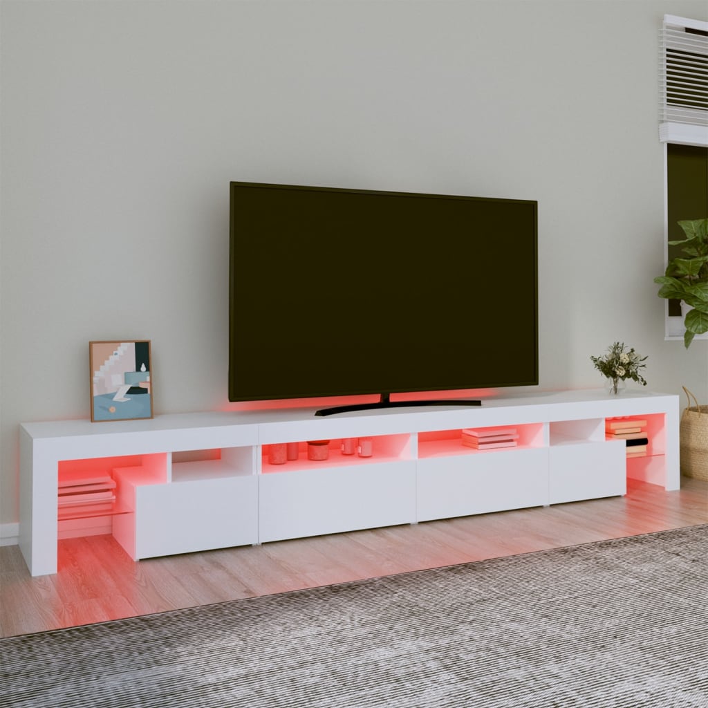 vidaXL Comodă TV cu lumini LED, alb, 260x36,5x40cm vidaXL Comodă TV cu lumini LED, alb, 260x36,5x40cm